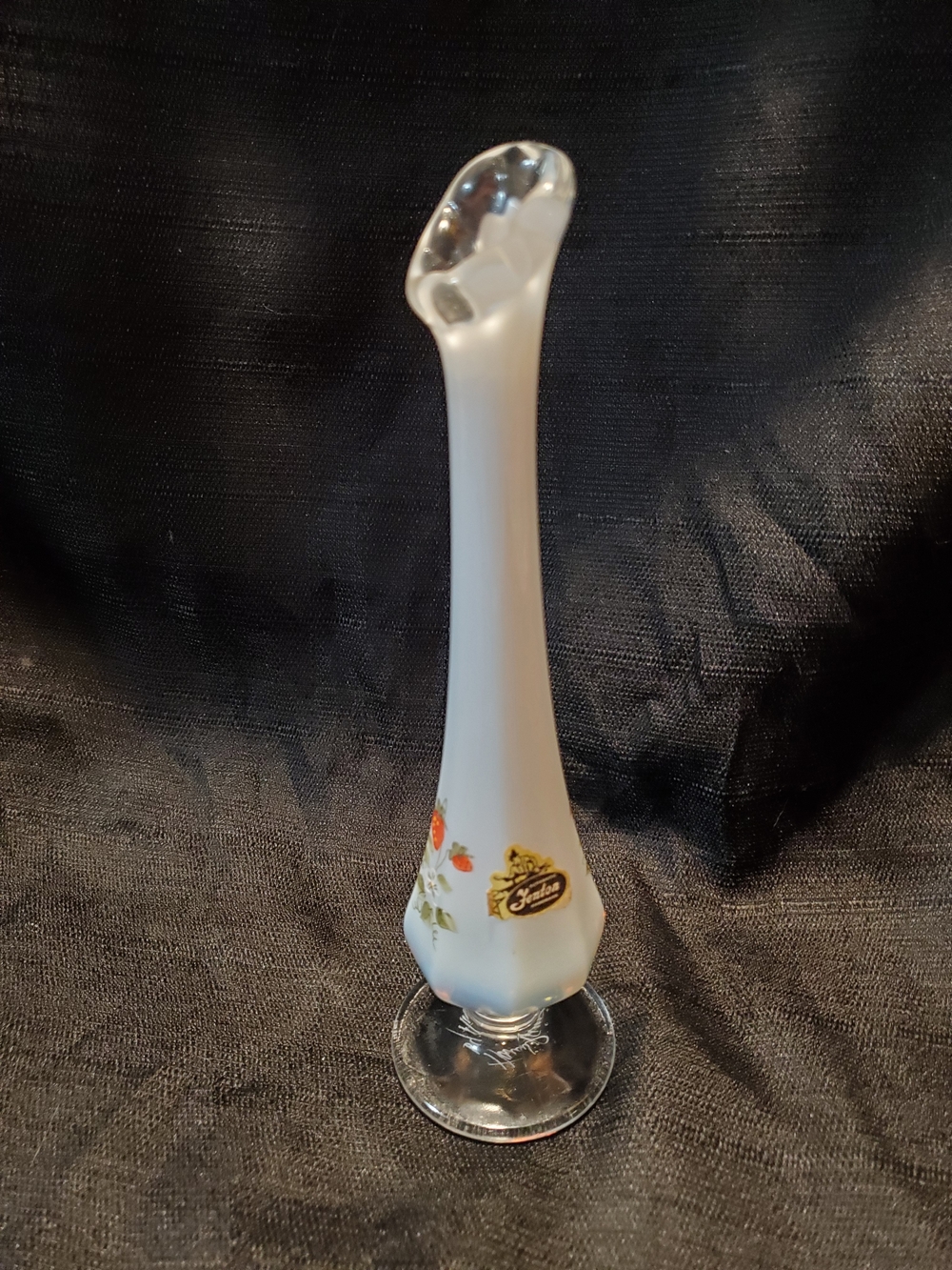 Vintage Fenton Hand Painted Strawberry Opalescent 9" Bud Vase - Signed Amy S - 1